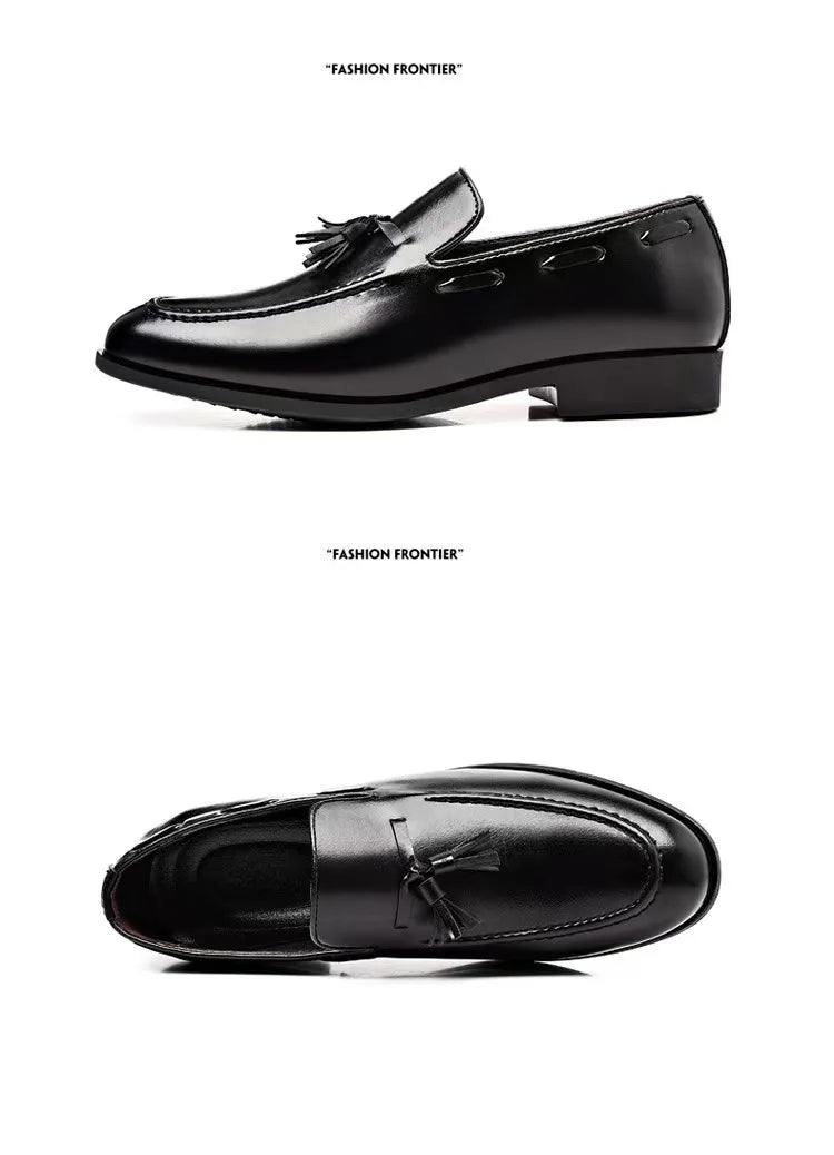 2026 New Large Size Men's Leather Shoes Business Formal Casual Wedding Knot Shoes round Toe Flat Heel Rubber Outsole