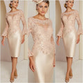 2024 New Mother Dress Of Bridal O-Neck Long Sleeves Business Reception Dress Knee-Length Sheath Satin Women Short Formal Dress