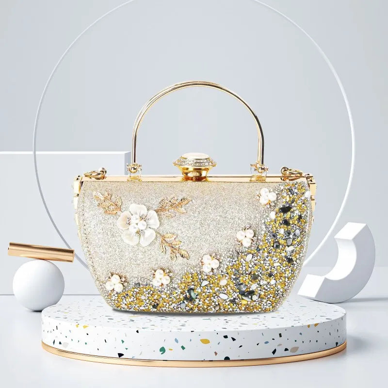 2024 New Arrival Flower Crystal Wedding Bridal Clutch Purse Luxury Designer Women's Dinner Party Cocktail Handbags Diamond Bags