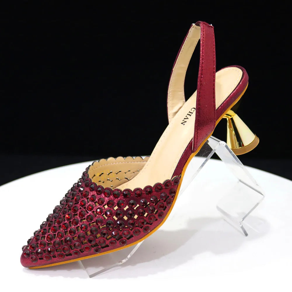 Wine Crystal Pointed-Toe Heels