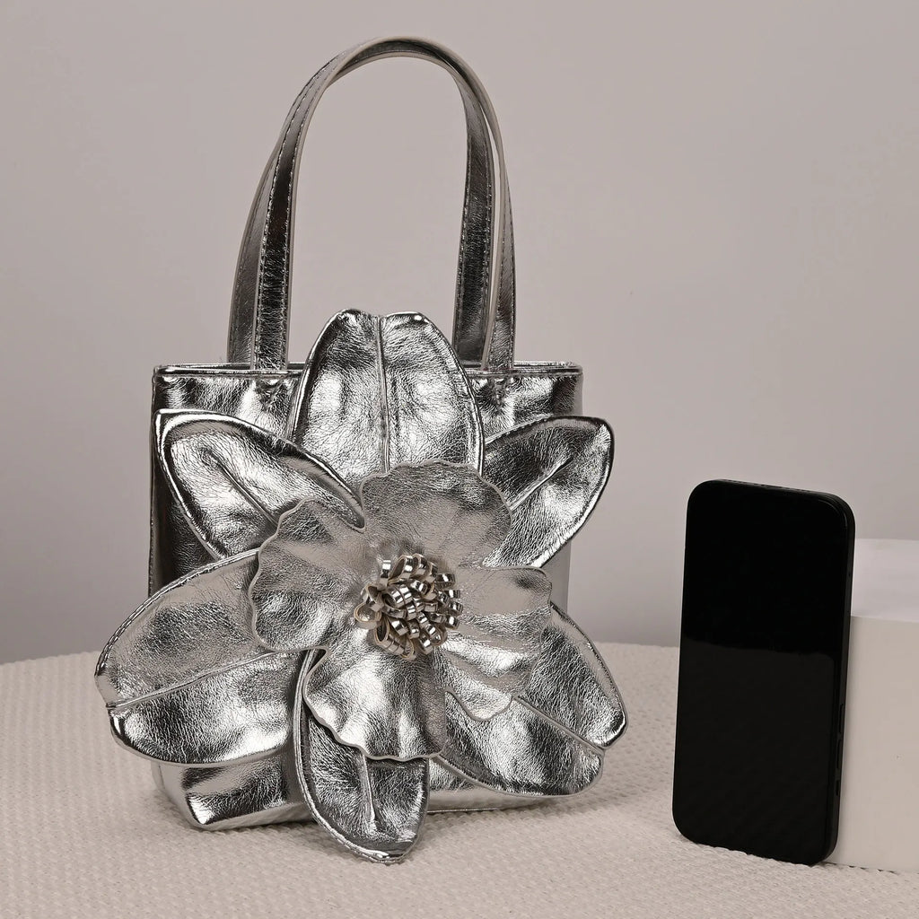 3D Floral Soft PU Leather Women Bucket Handbag Wedding Purse Dress Party Evening Bridal Clutch Bag