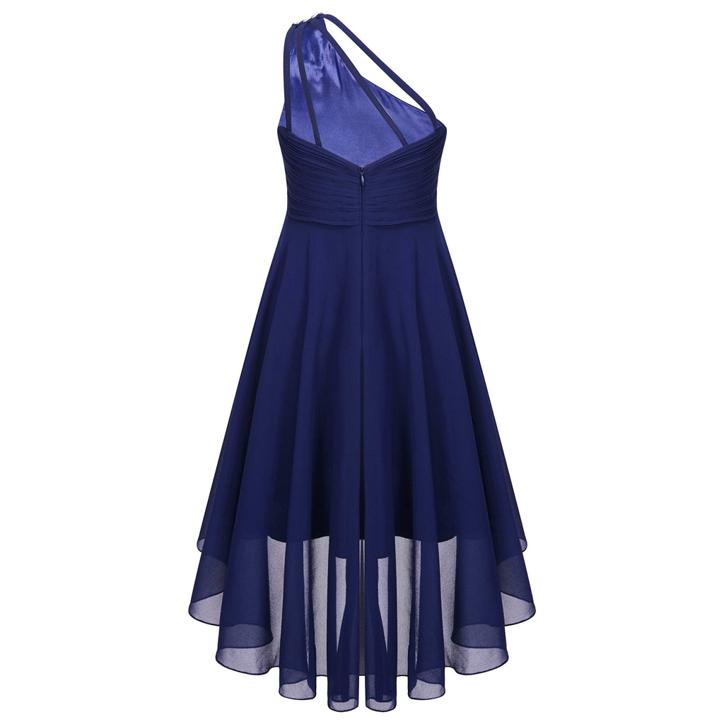 Kids Wedding Flower Girls Dress Shiny Beaded One Shoulder Chiffon Princess Dress Elegant Evening Pageant Birthday Party Gown