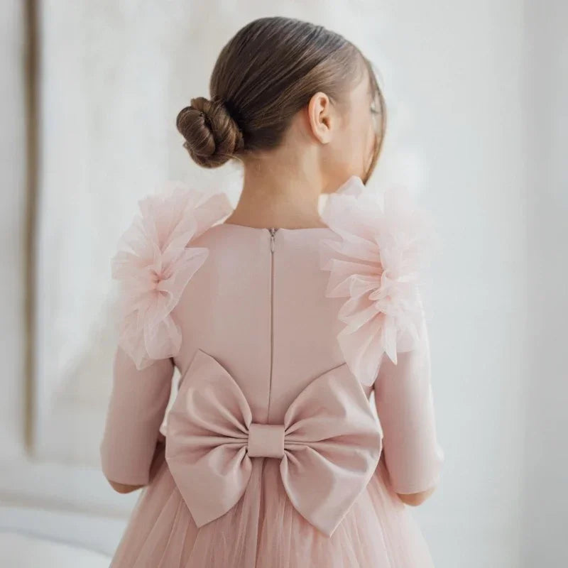 Half-Sleeve Tulle Flower Girl Dress