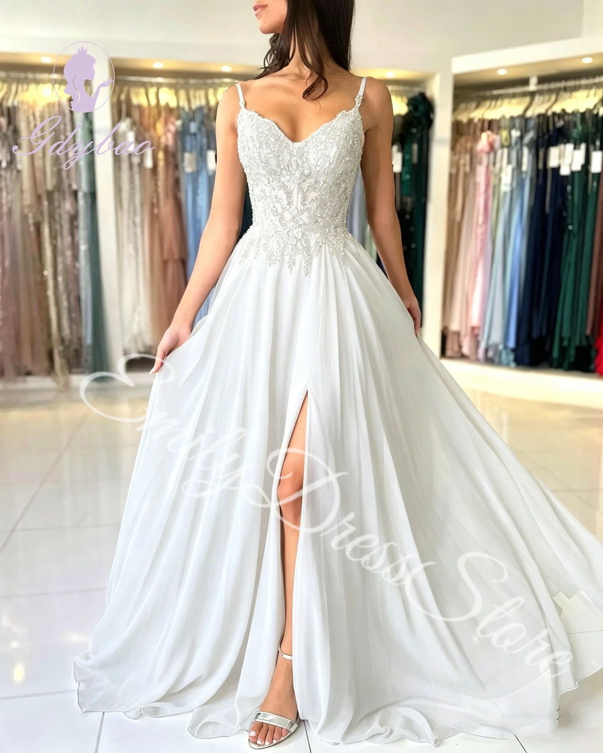 Green Chiffon Evening Dress Women Elegant Applique Suspenders Deep V-neck Backless Bridal Formal Long Ball Gowns Pageant Dress