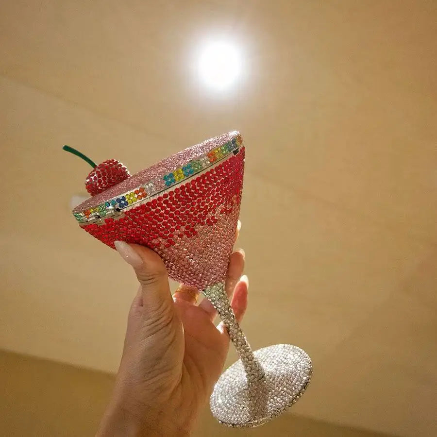 XIYUAN Cherry Martini Gold Rhinestone Evening Cocktail Party Handbag Women Luxury Bling Crystals Wedding Bridal Clutch Purses