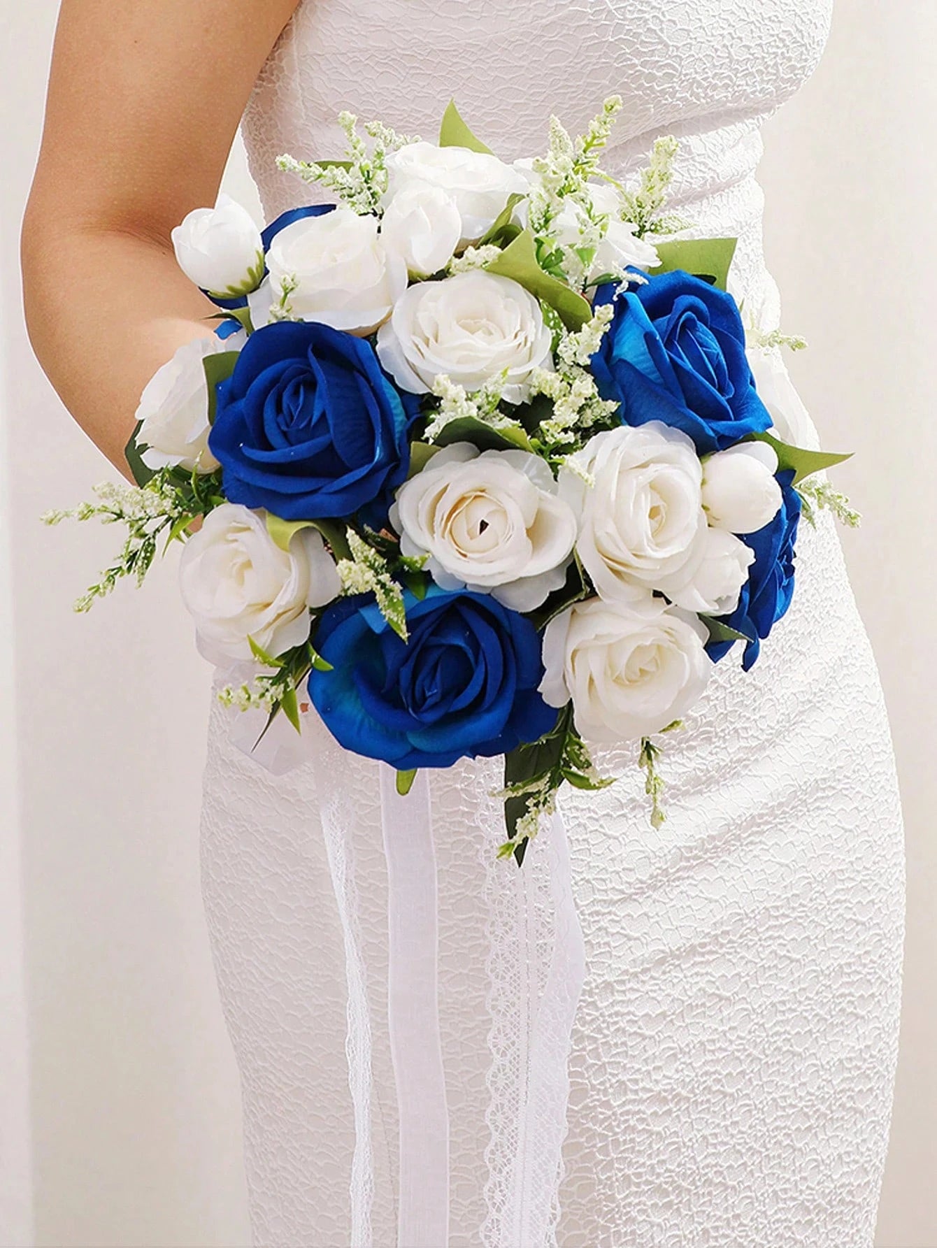 Wedding Bouquets for Bride Bridesmaid,White Blue Burgundy Artificial Roses Flowers for Wedding Church Marriage Decoration