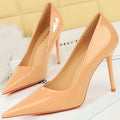 Women 9.5cm High Heels Pumps Wedding Bridal Classic Scarpins High Stiletto Heels Lady Nude Black White Glossy Leather Prom Shoes