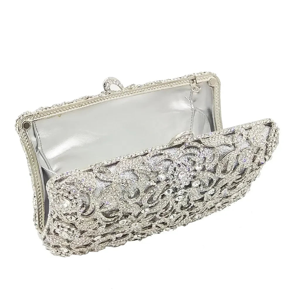 Boutique De FGG Handmade Flower Evening Bags and Clutches, Gold Rhinestone Clutch Purses and Handbags, Wedding Bridal CLutch Bag