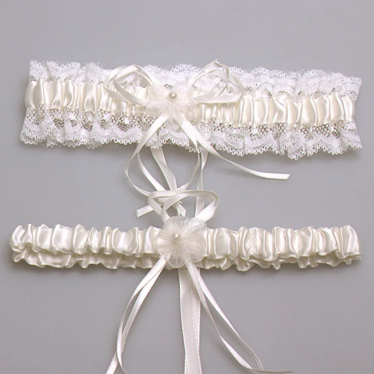Ivory Sexy Lace Bowknot Bridal Garter Set Wedding Accessoreis Leg Garters Belt