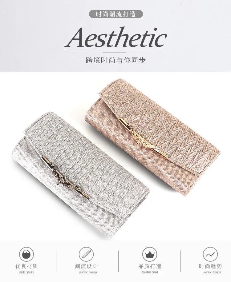 Sparkly Women's Silver Evening Shoulder Bag Gold Glitter Bridal Clutch Purse Party Prom Wedding Chain Envelope Handbag Ladies