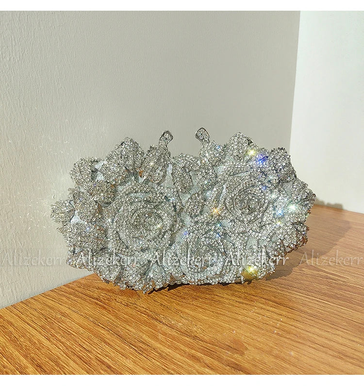 Rose Crystal Flower Evening Clutch