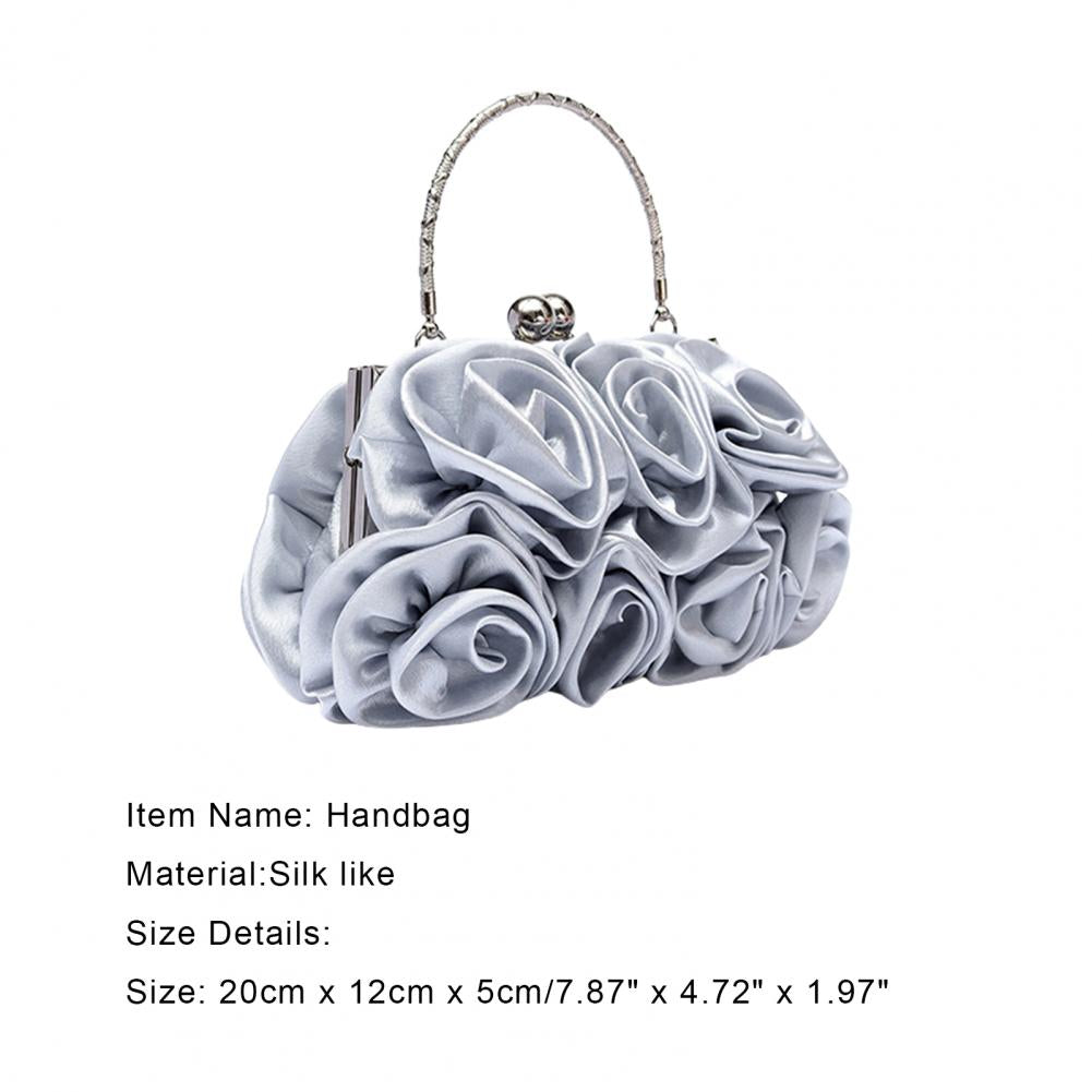 Women Girls Silk Rose Flower Handbag Wedding Bridal Clutch Bag Metal Chain Shoulder Bag Lady Crossbody Bags Purse Chic Tote Bag