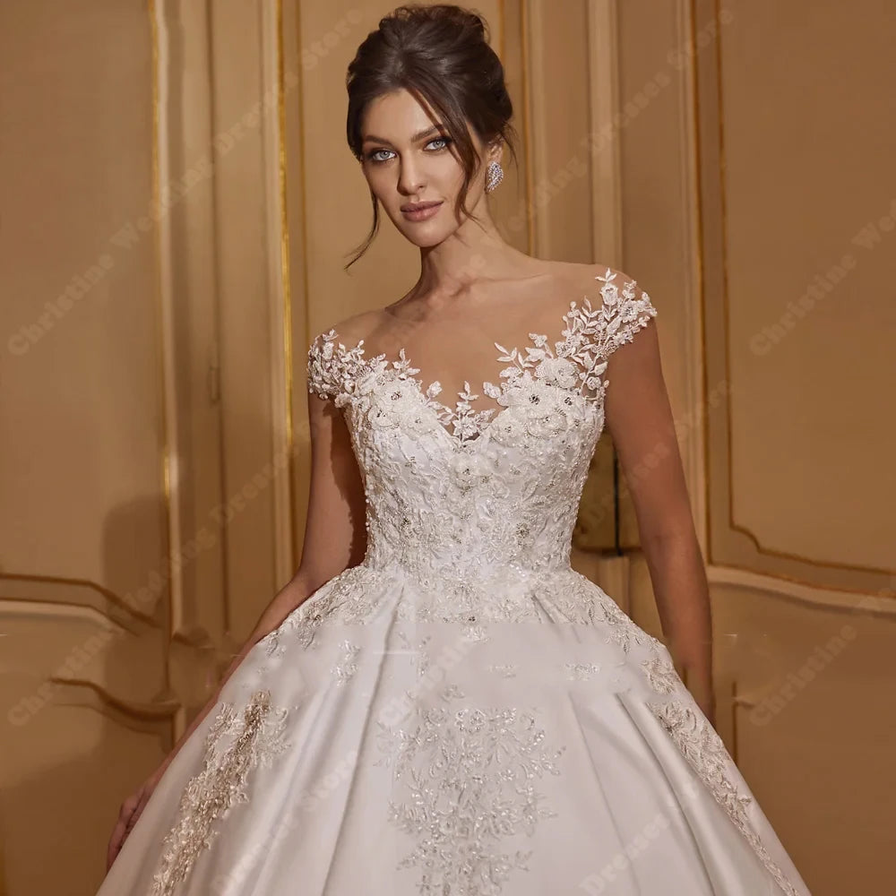 Sequin Beaded Satin Ball Gown Wedding Dress