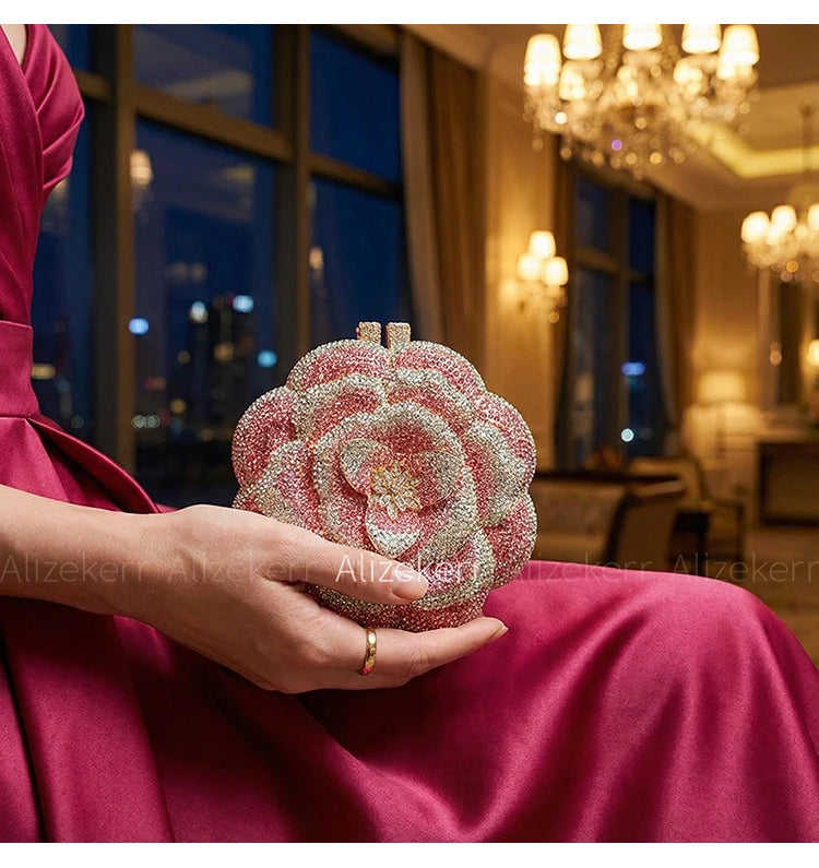 Rose-Shaped Crystal Bridal Clutch