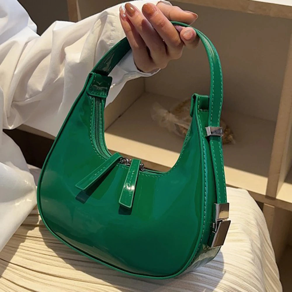 Fashion Half Moon Patent Leather Underarm Bag Summer Women'S Emperament Party Handbags All-Match Wedding Bridal Bags