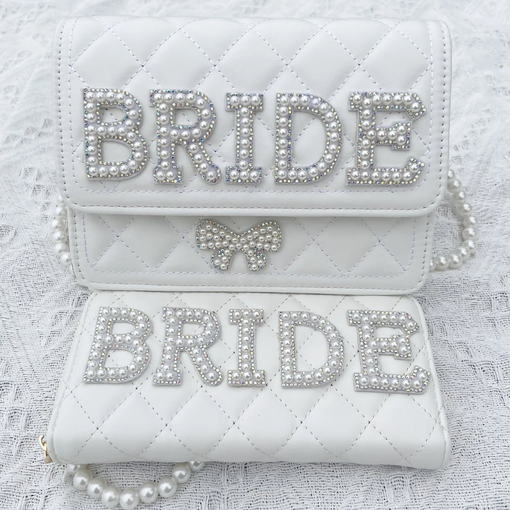 Luxury Bride Clutch Purse Boho Women Wallet  PU Wallet White Coin Purse Letter Wallet Creative Bridesmaid Storage Bag Gift