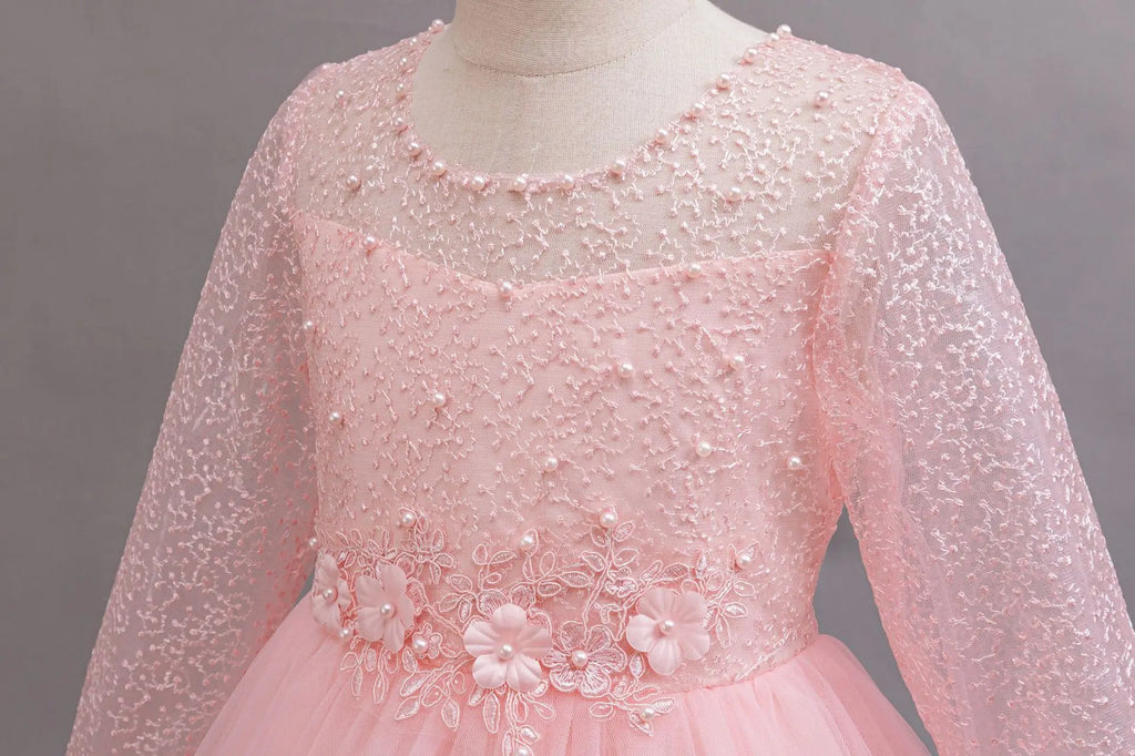 Long-Sleeve Lace Flower Girl Dress