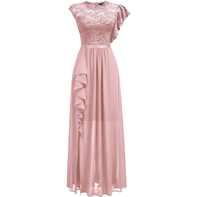 3D Flower High Slit Bridesmaid Dress