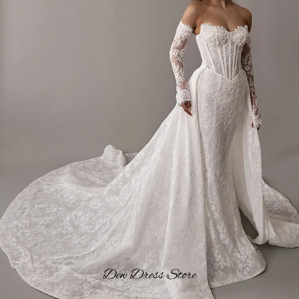 Temperament Mermaid Sleeveless Wedding Dress Elegant Organza Customized Robe de mariée Dreamy Lace Appliques Vestido De Novia