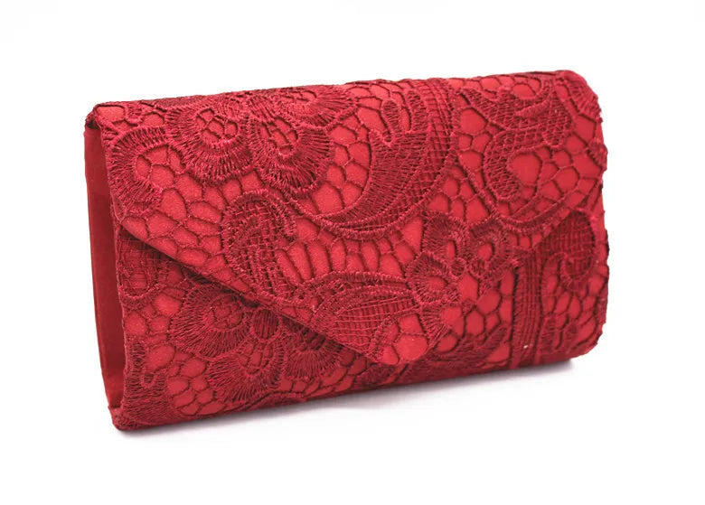 Ladies Silk Evening Bag Vintage Elegant Purple Lace Flower Bridal Clutches For Women Party Handbag Prom Chain Shoulder Bag Purse