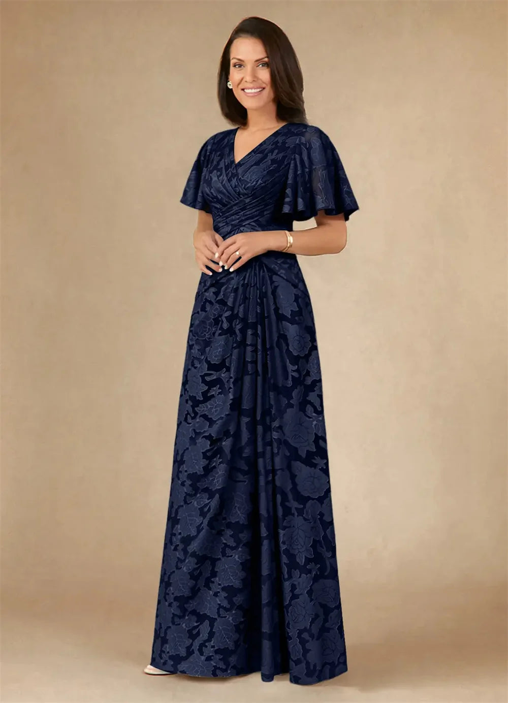 Mother of the Bride Dress 2026 Elegant Lace Mother Dresses V Neck Short Sleeve Wedding Guest Dress Pleated Chiffon Evening Gown