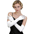 1 Pair Women Long Gloves with Satin, White Opera Glove, for Wedding 1920s Opera Tea Party Costumes Bridal Evening Dress Up