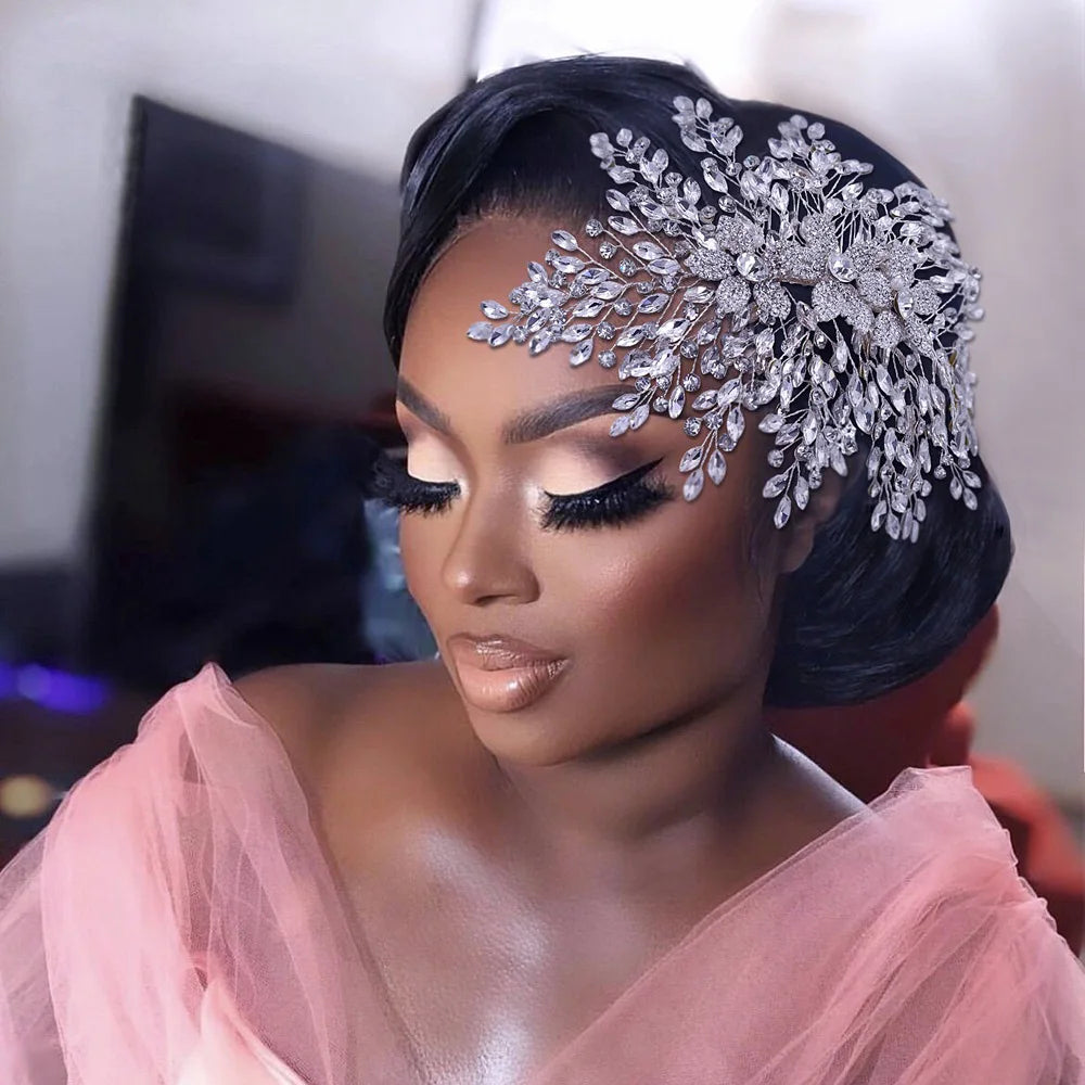 Fashion Bridal Headpiece with Comb Woman Headdress Shiny Rhinestone Pageant Hair Ornament Bride Wedding Hair Accessories