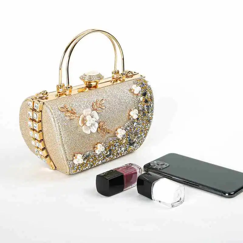 2024 New Arrival Flower Crystal Wedding Bridal Clutch Purse Luxury Designer Women's Dinner Party Cocktail Handbags Diamond Bags