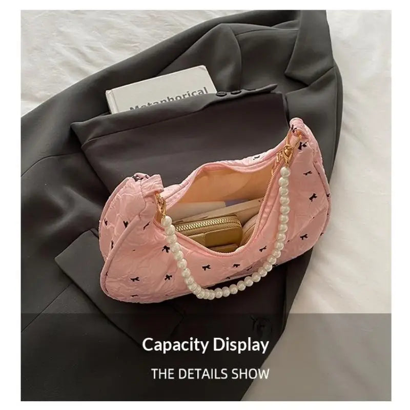 Trendy Wrinkled Bow Purse for Women Versatile Shoulder Bag Elegant Underarm Handbag for Daily Outings
