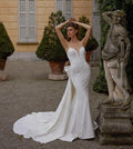 V-Neck Satin Mermaid Wedding Dress with Bow