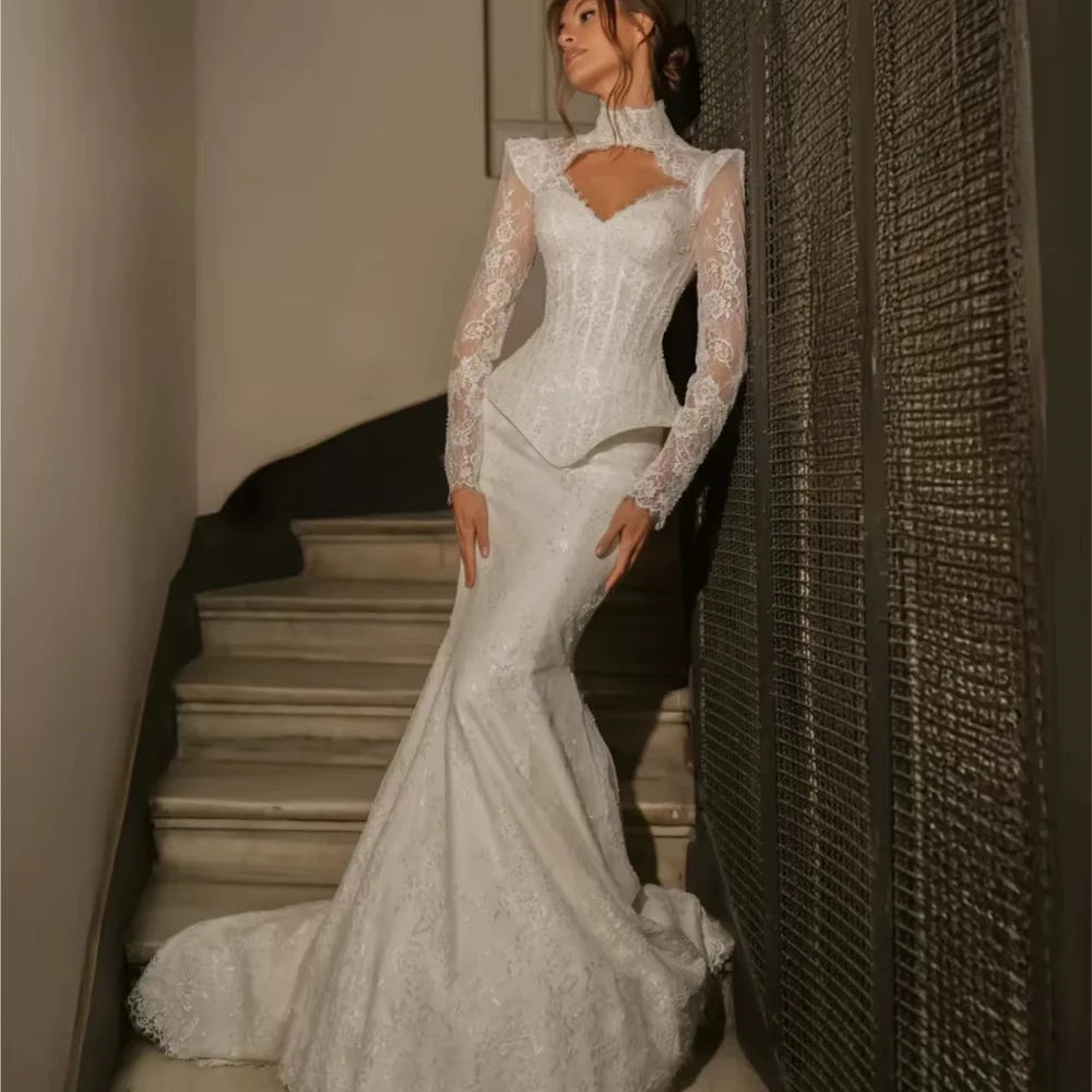Customized Stunning Shinny Lace Wedding Dress Structured Corset Mermaid Bridal Gown New Dreamy Floor-length Bridal Gown
