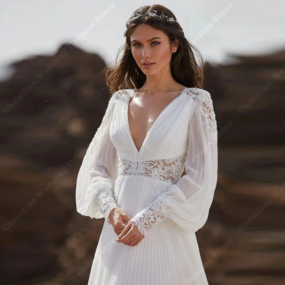 Deep V Printed Lace Backless Mermaid Wedding Dress