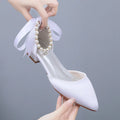 Wedding Shoes Bride Flat Heel Pointed Hollow Sandals Women White Satin Beaded Bride's Wedding Dress Shoes Sandalias De Mujer