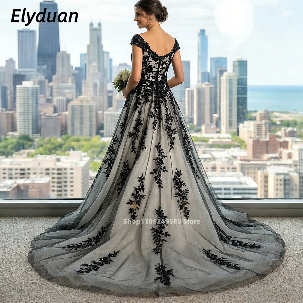 Gothic Wedding Dress Black A-Line Bridal Gowns Lace Appliques Sleeveless Tulle Vintage Bride Dresses Customized 2026 Vestidos