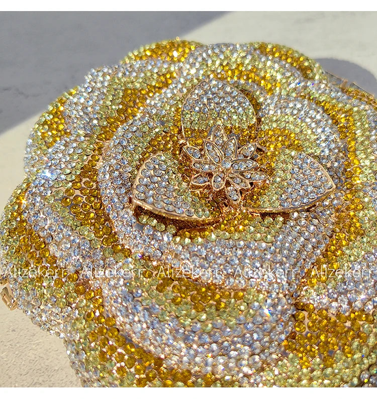 Rose-Shaped Crystal Bridal Clutch