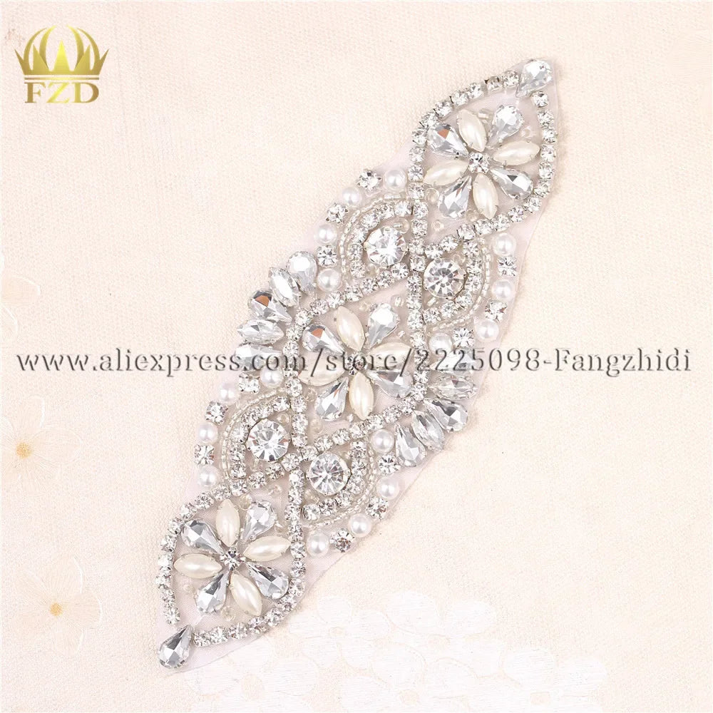 1 Pieces Wedding Rhinestones Dress Accessories Applique Gold Claw Sliver Motif Crystals Sewing Beaded Patches For Bridal Garter