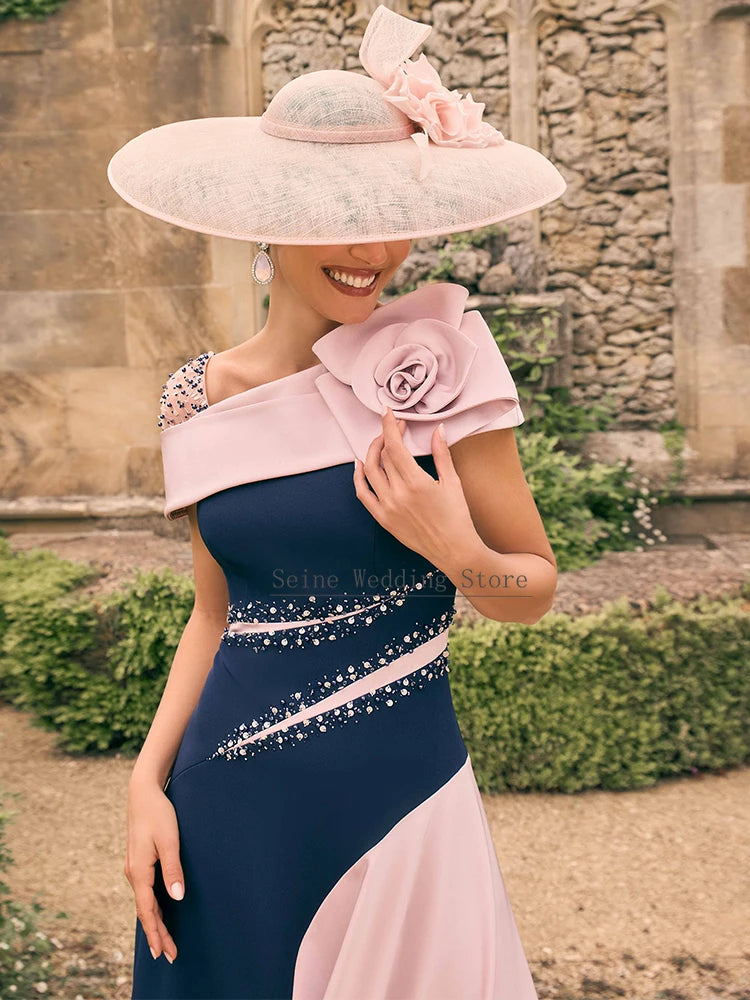 Customized Wedding Guest Dresses Asymmetrical Beading A Line Mother of the Bride Dress High Low 3D Flower Formal Party Gown Midi