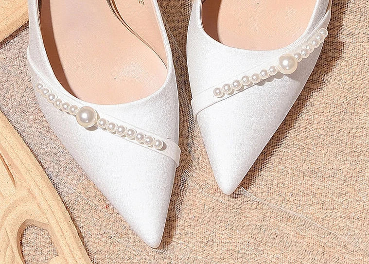 Women's Summer Footwear Bride Pumps Shoes for Woman 2025 Wedding Shoe on Heeled Pointed Toe Pearl Stilito High Heels Popular 39