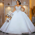 Customized Wedding Dresses For Bride Detachable Train Mermaid Ball Gown Sheer Neck Short Sleeves Beaded Bridal Gowns
