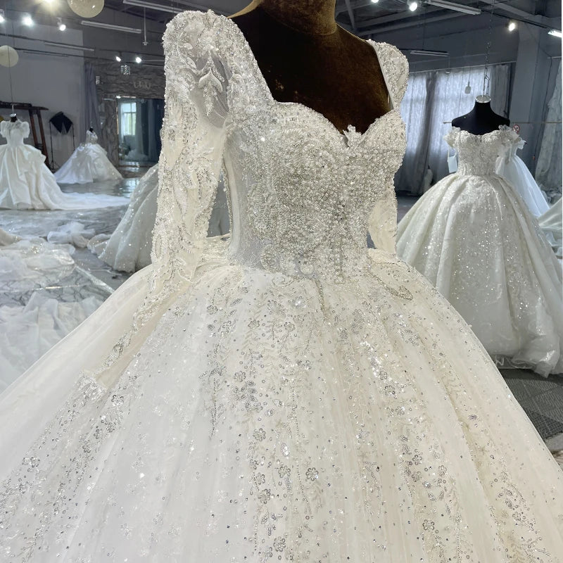 Beaded Crystal Square-Neck Organza Ball Gown Wedding Dress