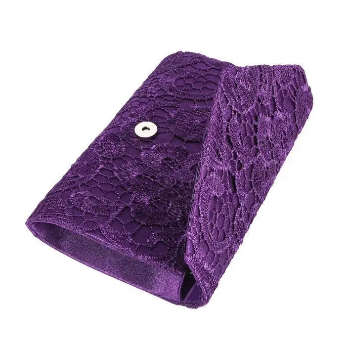 Ladies Silk Evening Bag Vintage Elegant Purple Lace Flower Bridal Clutches For Women Party Handbag Prom Chain Shoulder Bag Purse
