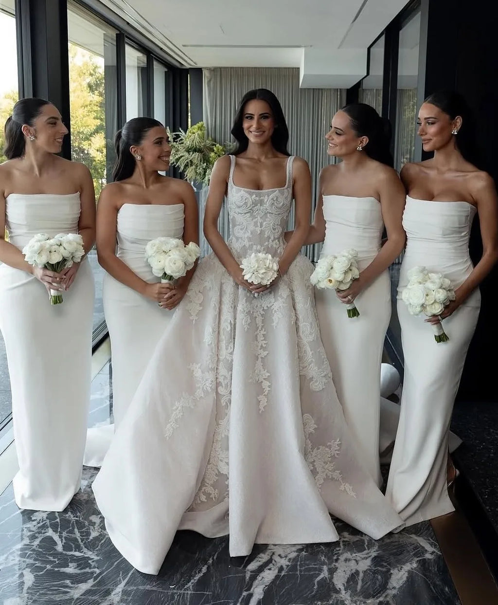 Square Neck Beaded Chiffon A-Line Wedding Dress