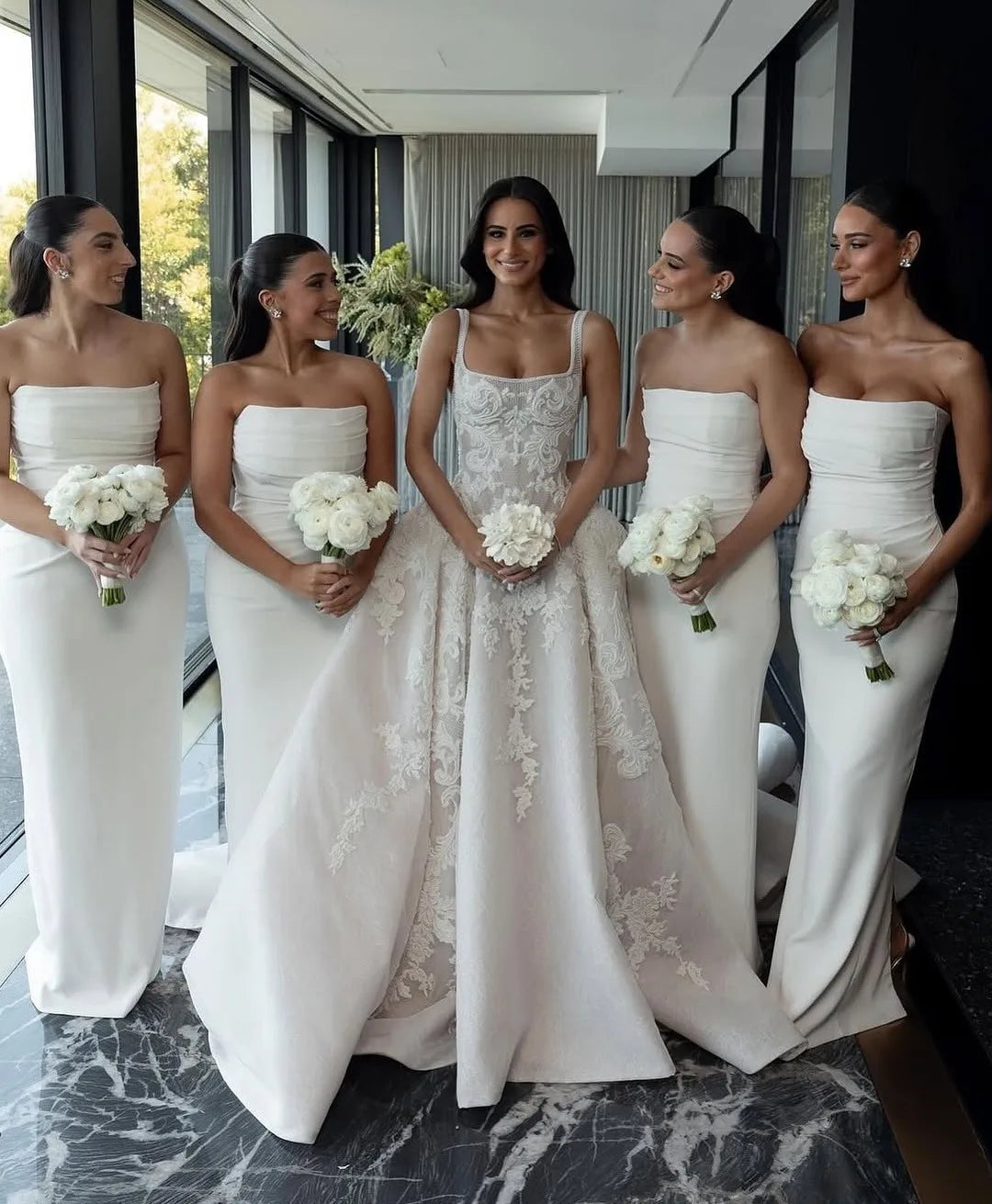 Square Neck Beaded Chiffon A-Line Wedding Dress