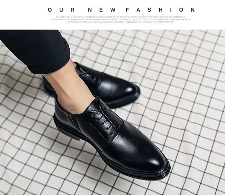 Business Formal Leather Shoes Men's Casual with Suit Low Top Solid Wedding Shoes Color Fashion Oxford Shoes Pointed Office
