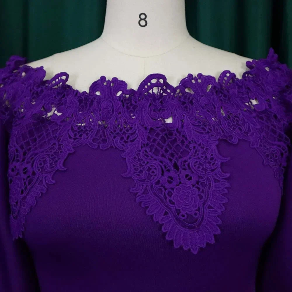 Off-Shoulder Lantern Sleeve Lace Sheath Dress