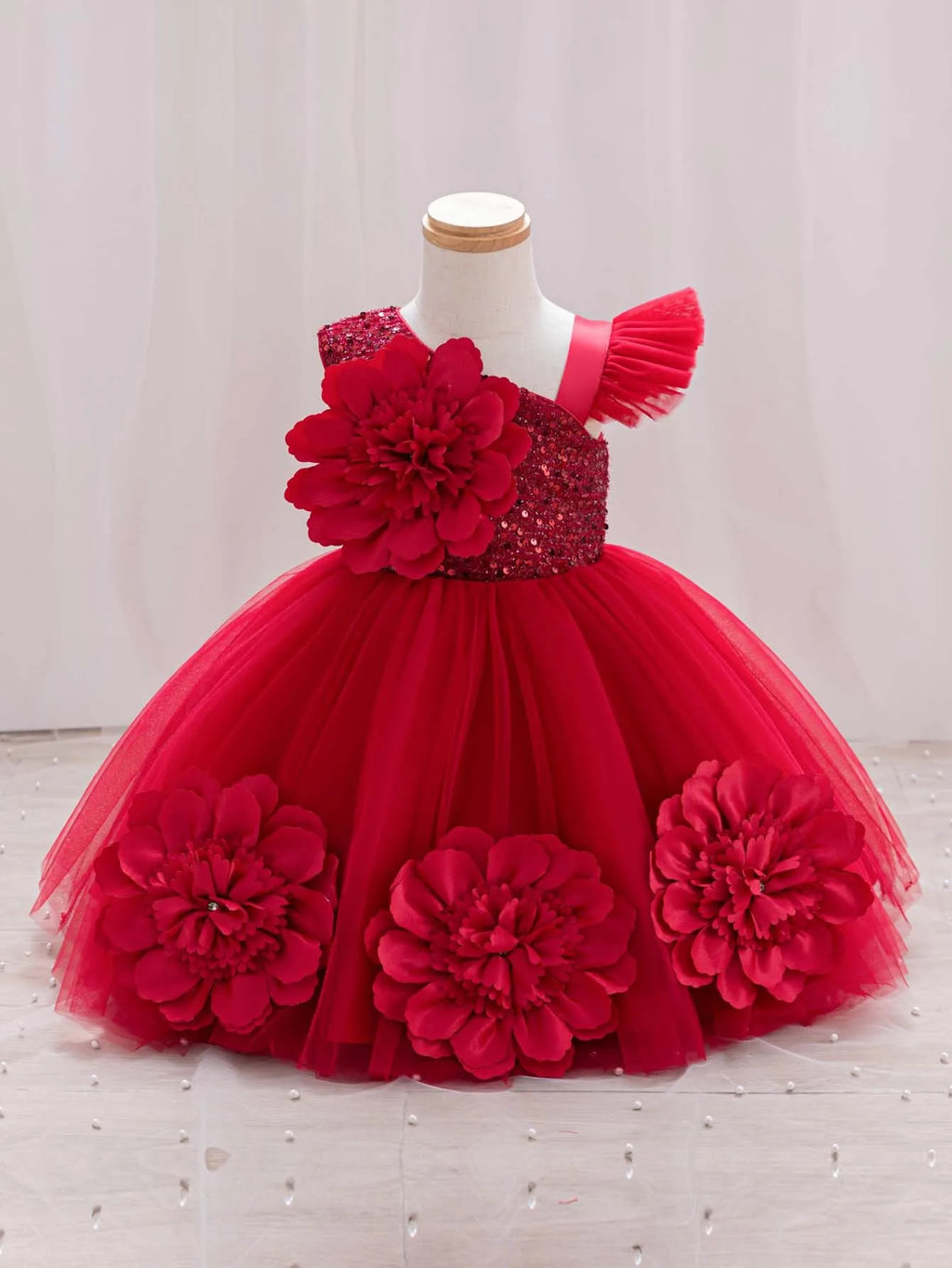 Sparkling One-Shoulder Toddler Party Dress
