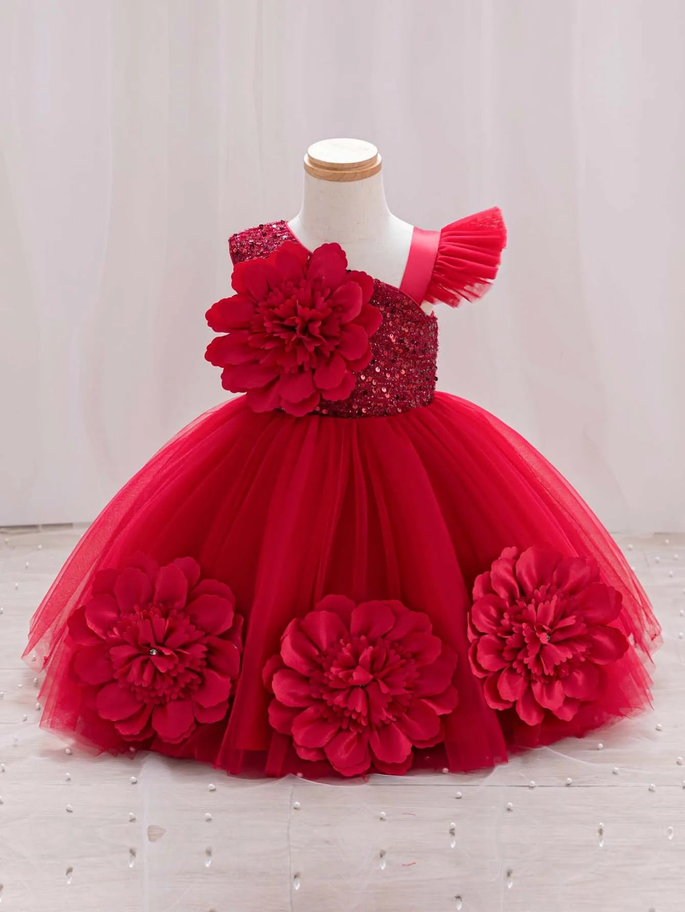 Sparkling One-Shoulder Toddler Party Dress