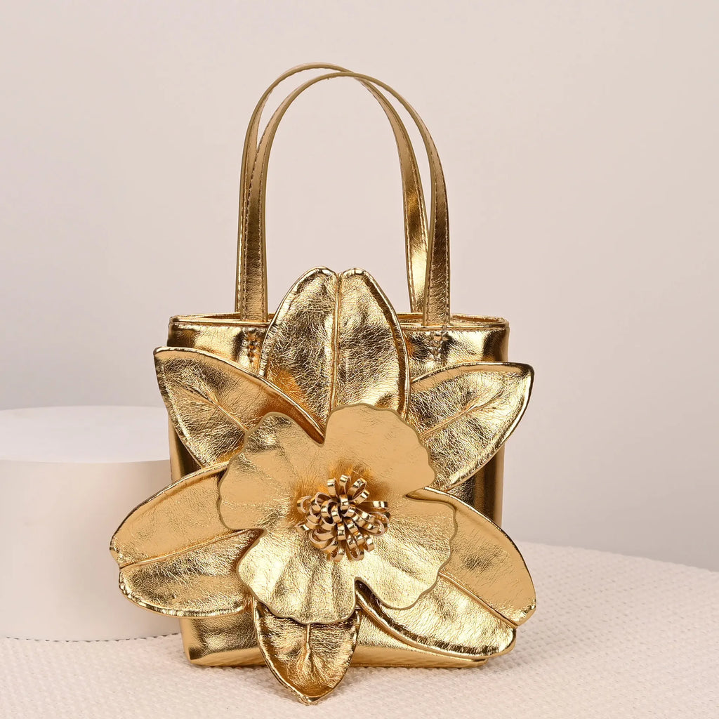 3D Floral Soft PU Leather Women Bucket Handbag Wedding Purse Dress Party Evening Bridal Clutch Bag