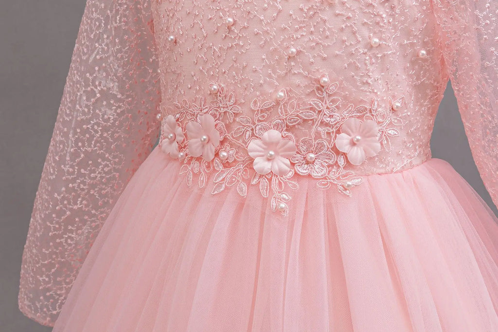 Long-Sleeve Lace Flower Girl Dress
