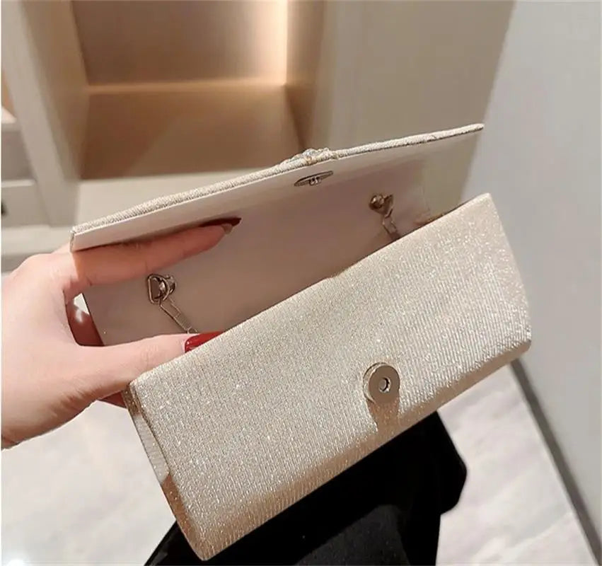 Women's Wedding Clutch Bag Luxury Rhinestone Bow Handbag Banquet Evening Party Purse Chain Diagonal Shoulder Bags For Women